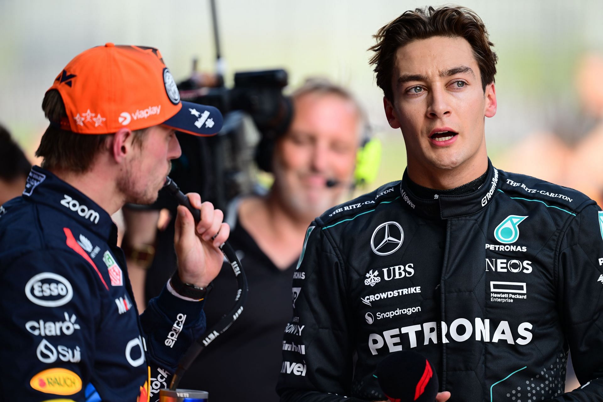 Max Verstappen with George Russell at F1 Grand Prix of Austria - Sprint & Qualifying - Source: Getty